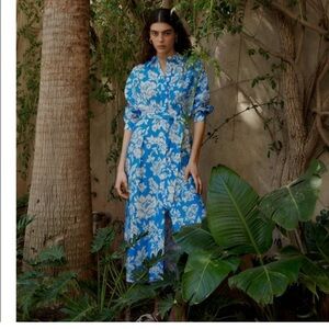ZARA Blue FLORAL PRINT SHIRT DRESS MIDI Large